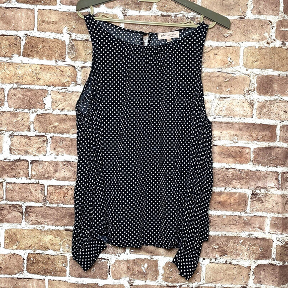 Philosophy Polka Dot Cold Shoulder Top Size Small Black &‎ White Long sleeve - Picture 1 of 7